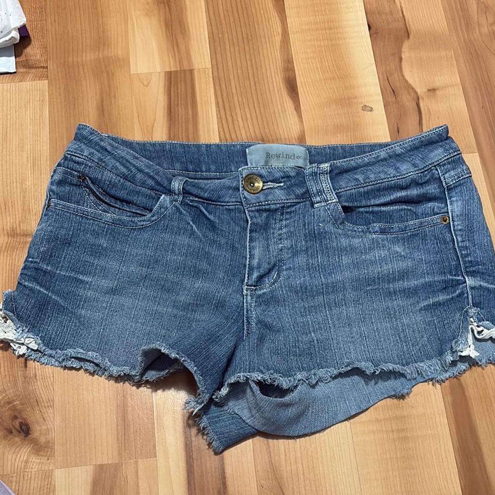 Rewind Blue Jean Shorts Distressed Frayed Hem